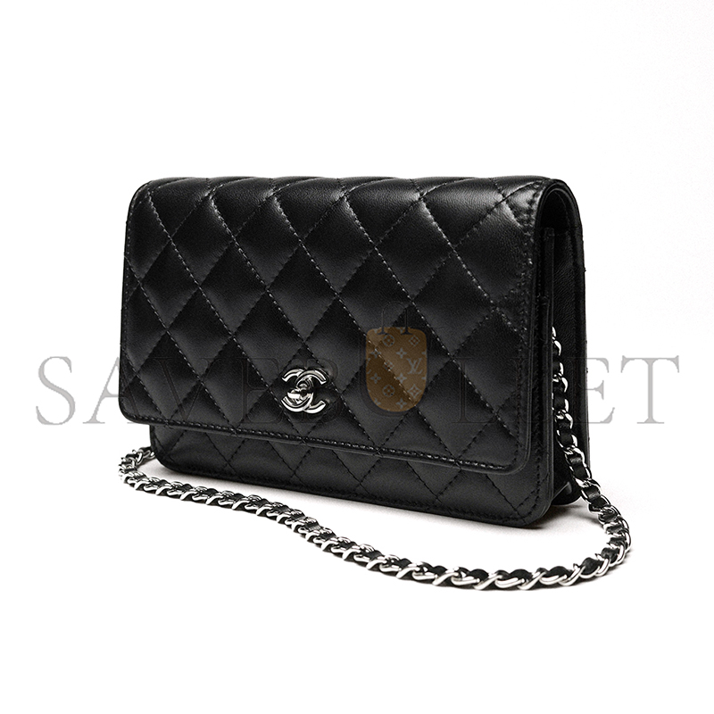 Ch**el classic wallet on chain lambskin black as4241 (19.2*12.3*3.5cm)
